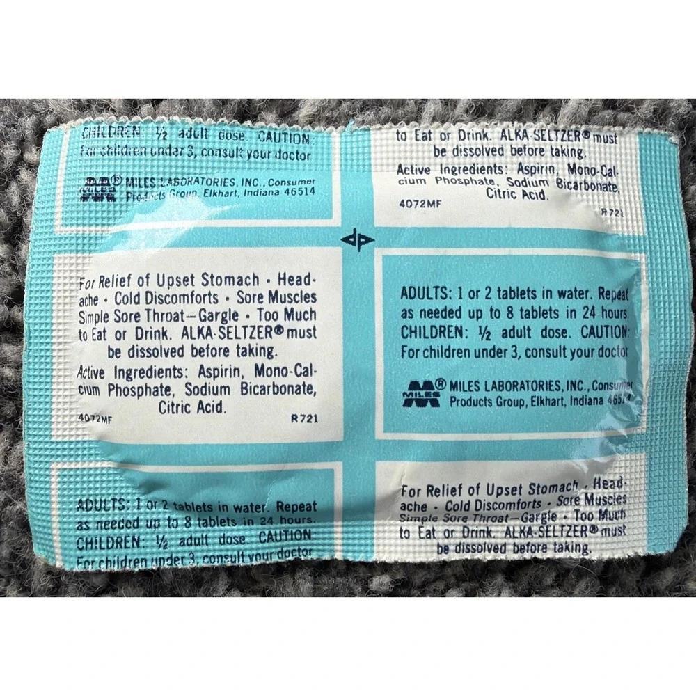 Vintage Alka Seltzer 2 Tablet Rip Open Package Antique Health Drug Advertising